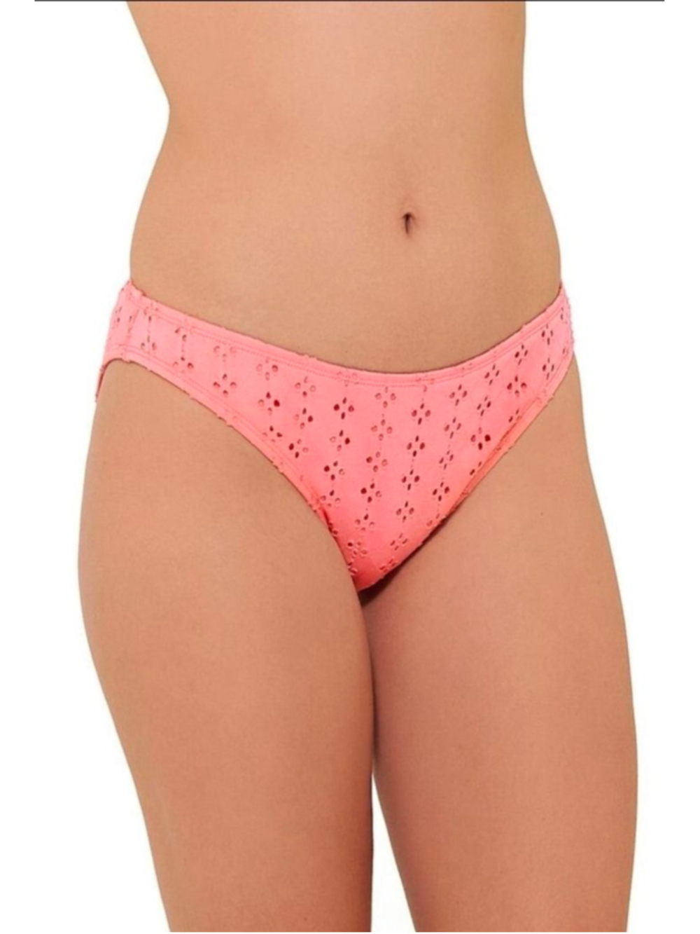 Ninety-Nine Coral Pink Eyelet High Leg Bikini Swim Bottoms Juniors Size XXL NWT - Picture 7 of 7